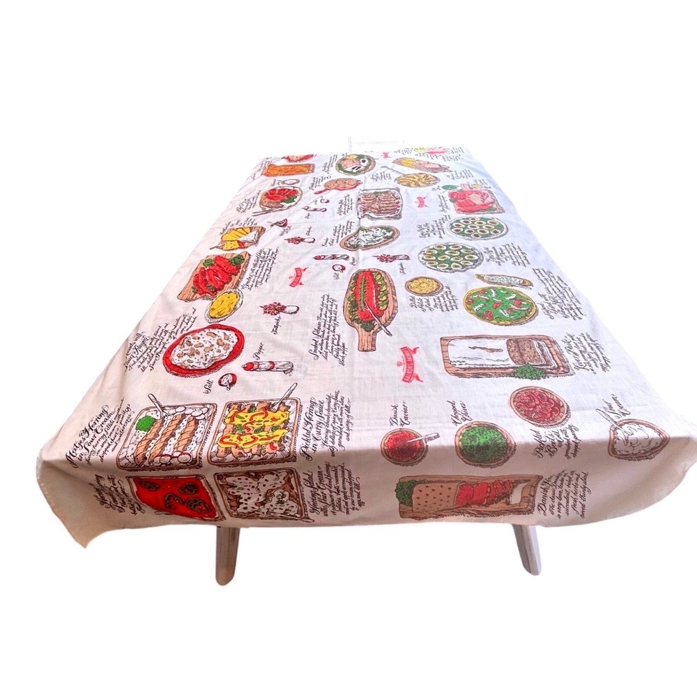 Vintage Aalborg Akvavit Scandinavian Smorgasbord Illustrated Tablecloth‎ Danish